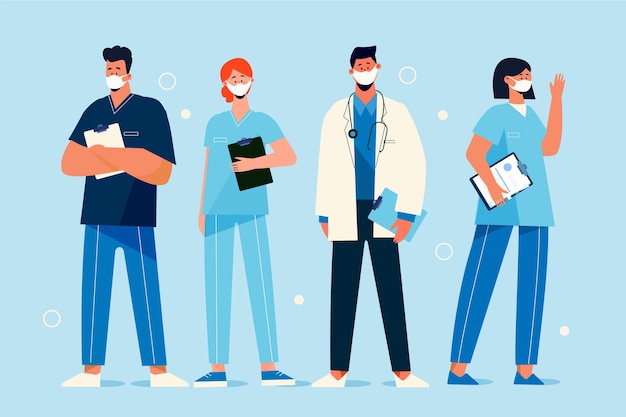 Free Vector organic flat doctors and nurses with medical masks