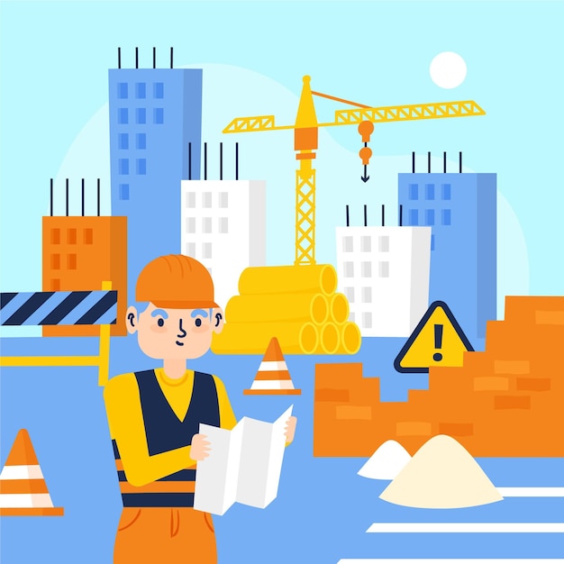 Free Vector organic flat man working on construction