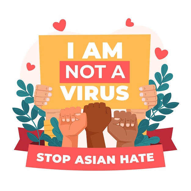 Free Vector organic flat stop asian hate message illustrated