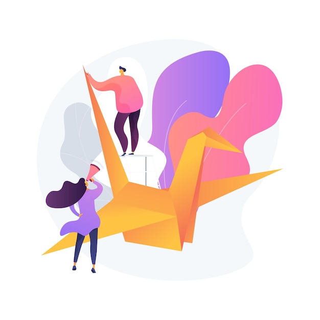 Free Vector origami abstract concept vector illustration. art of paper folding, mental practice, fine motor skills development, useful pastime in social isolation, how to video tutorial abstract metaphor.