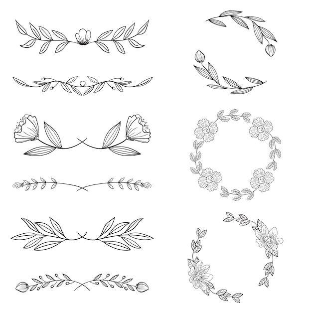 Free Vector ornamental hand drawn types of frame and dividers