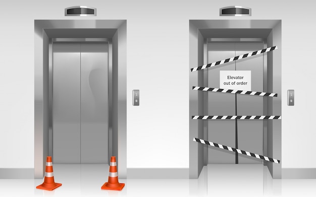 Free Vector out of order elevator with closed broken door