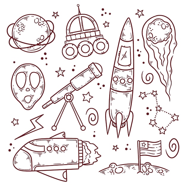 Free Vector outer space doodle collection