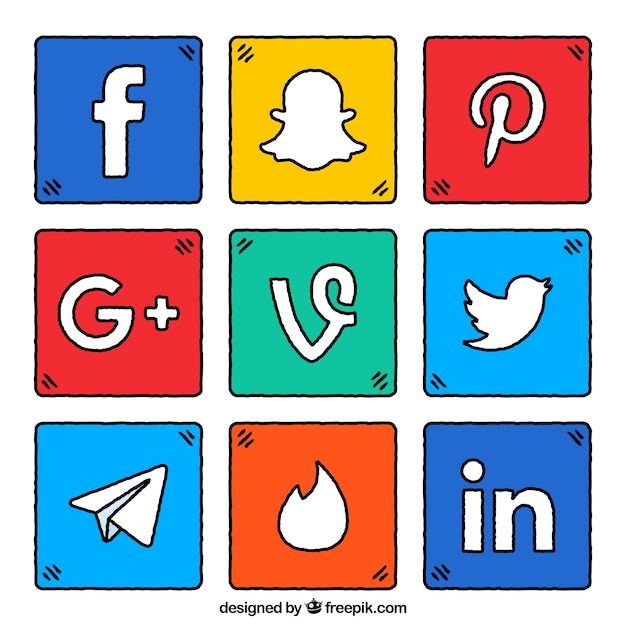 Free Vector pack of colorful squares with social network logos