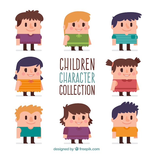 Free Vector pack of eight kid characters in flat design