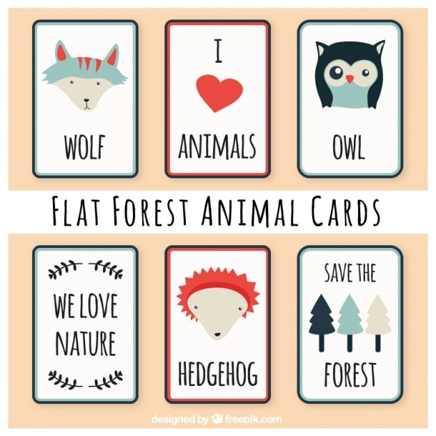 Free Vector pack of forest animals beautiful cards
