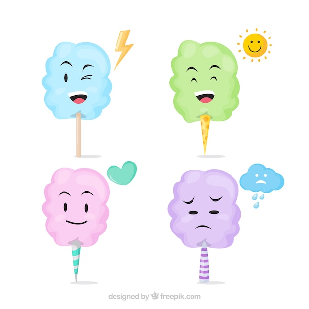 Free Vector pack of four characters of cotton candy