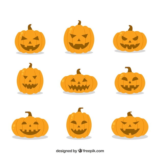 Free Vector pack of pumpkins with expressions
