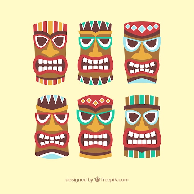 Free Vector pack of six ethnic tiki masks