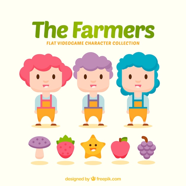 Free Vector pack of three farmer characters