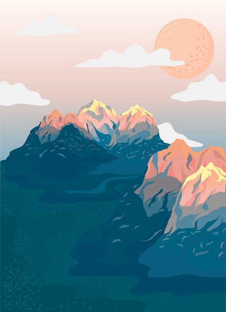Free Vector painted mountain view landscape illustration