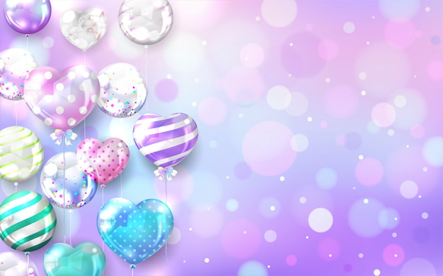 pastel balloons on bokeh background with copy space
