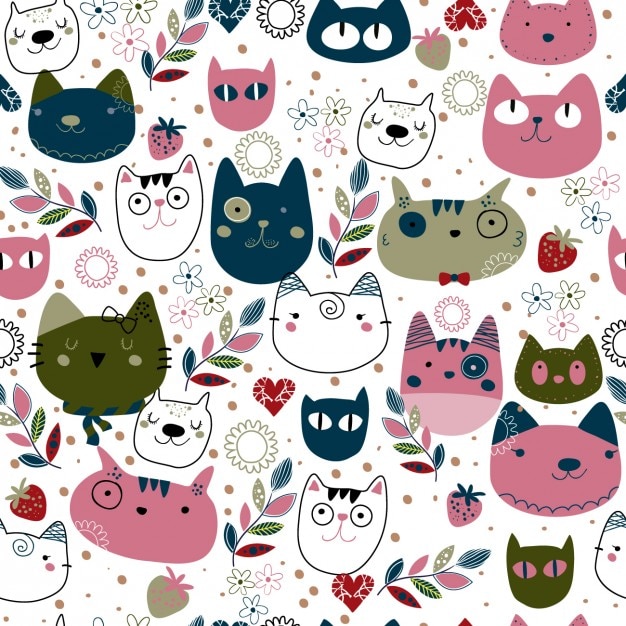Free Vector pattern with cute cat heads