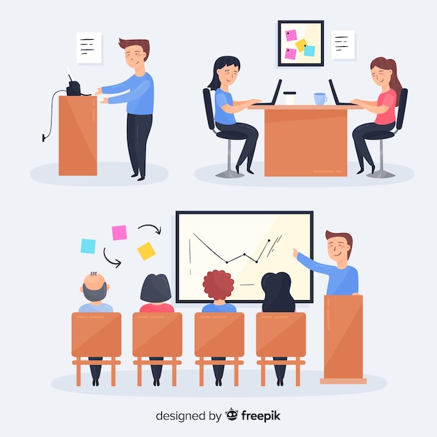 Free Vector people at the office scenes set