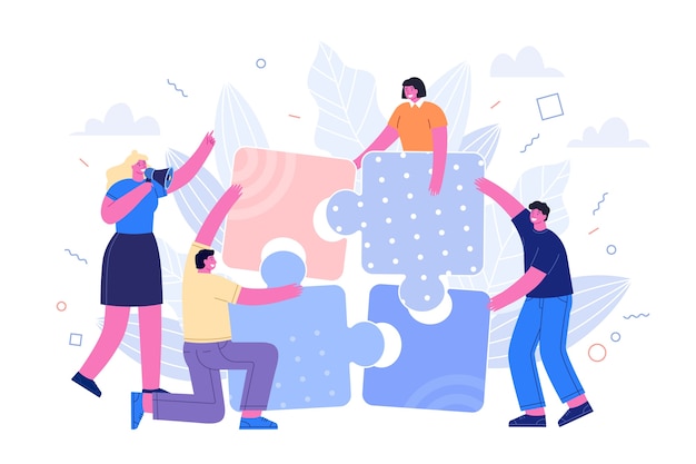 Free Vector people putting puzzle pieces together