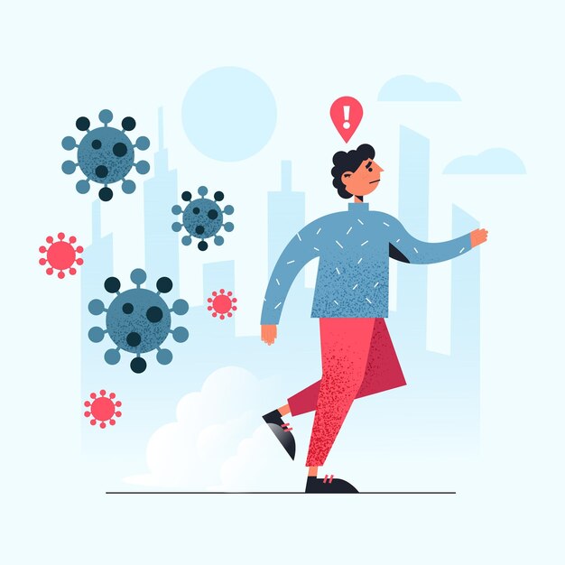 Free Vector people running away from particles of coronavirus