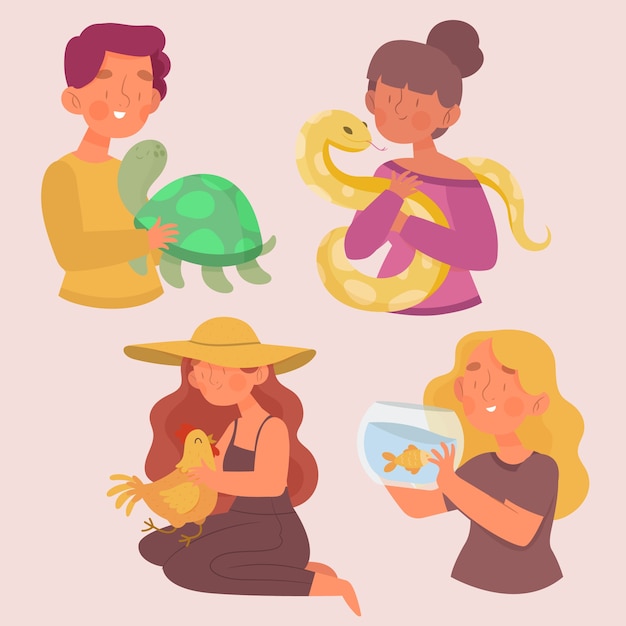 Free Vector people with different pets