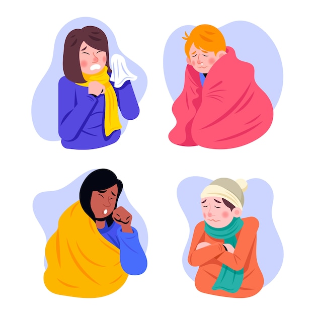 Free Vector a person with a cold set illustrated