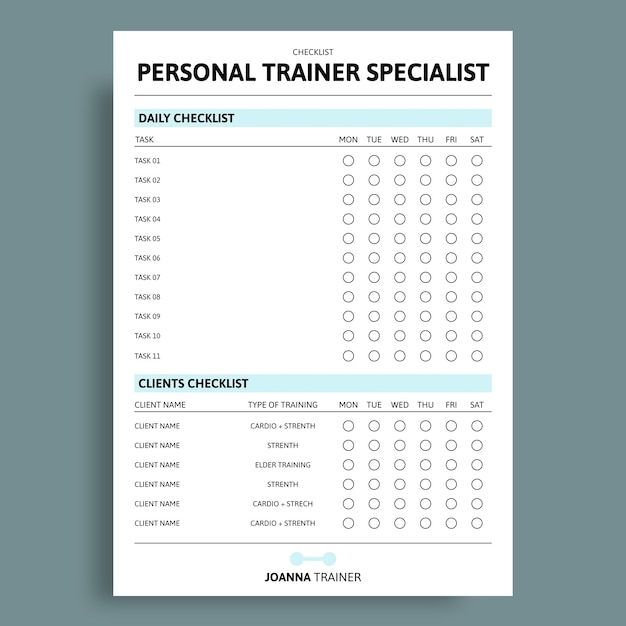 Free Vector personal trainer checklist template design