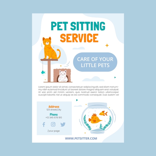 Free Vector pet sitting service flat design vertical poster template