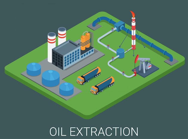 Free Vector petroleum production extraction process cycle flat isometric concept.