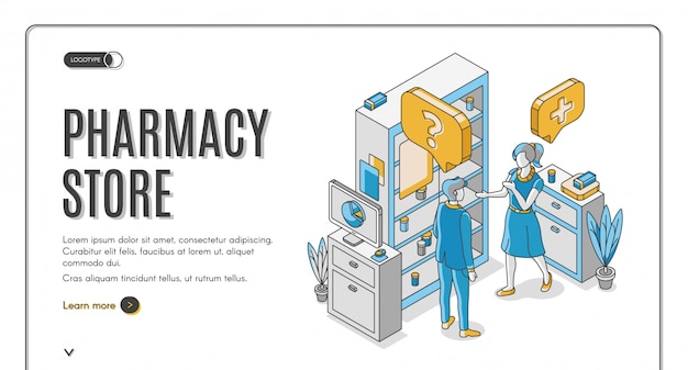 Free Vector pharmacy store isometric web banner