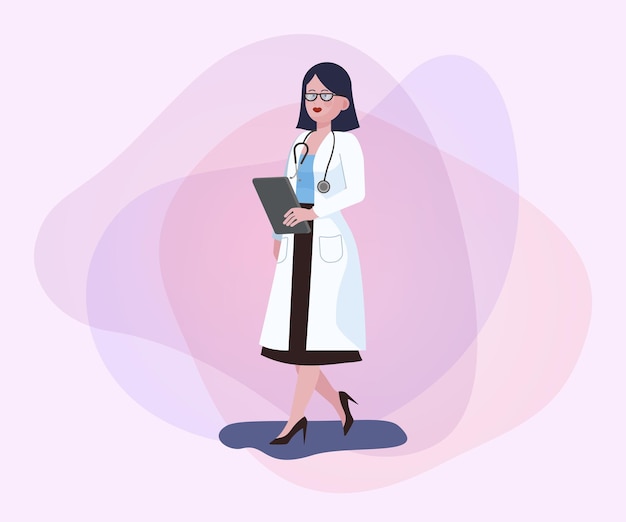 Free Vector physician with stethoscope and medical record