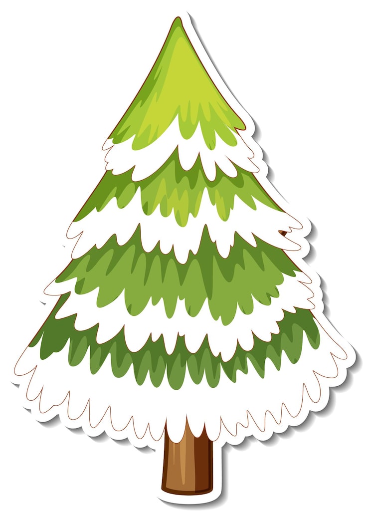 Free Vector pine tree covered with snow cartoon sticker