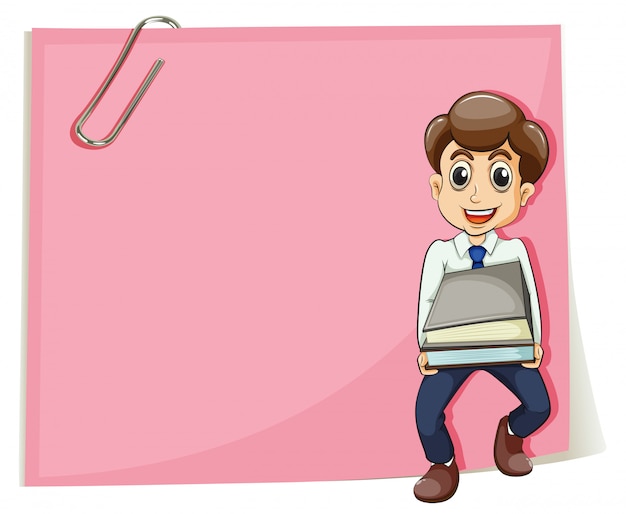 Free Vector a pink empty paper with a businessman carrying some documents