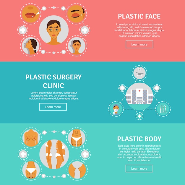 Free Vector plastic surgery concept horizontal banners set