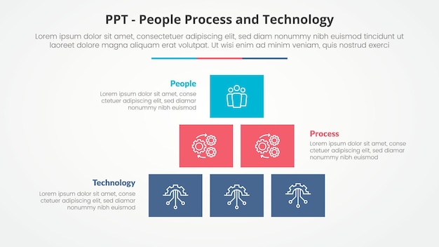 Free Vector ppt framework infographic concept for slide presentation with box rectangle pyramid structure with 3 point list with flat style