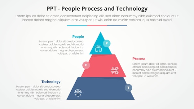 Free Vector ppt framework infographic concept for slide presentation with pyramid slice divide move wobble with 3 point list with flat style