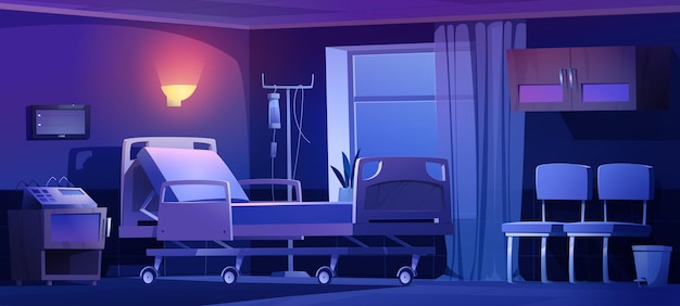 Free Vector private hospital chamber with medical bed at night