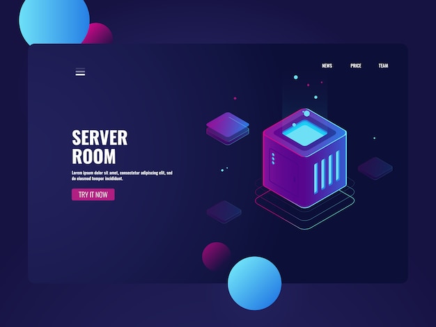 Free Vector processing big data, server room datacenter, cloud storage service, database connection