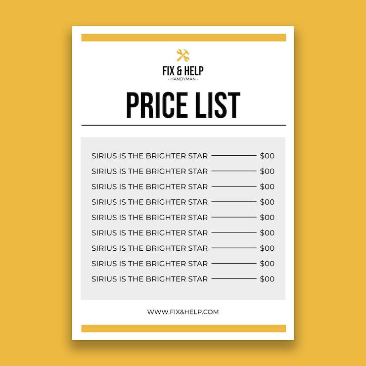 Free Vector professional fix and help handyman price list