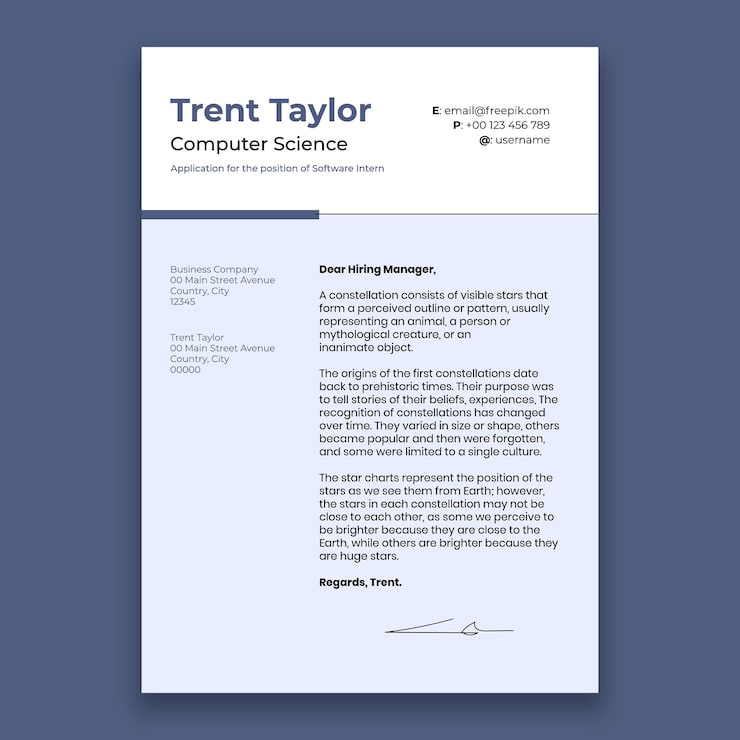 Free Vector professional simple computer cover letter