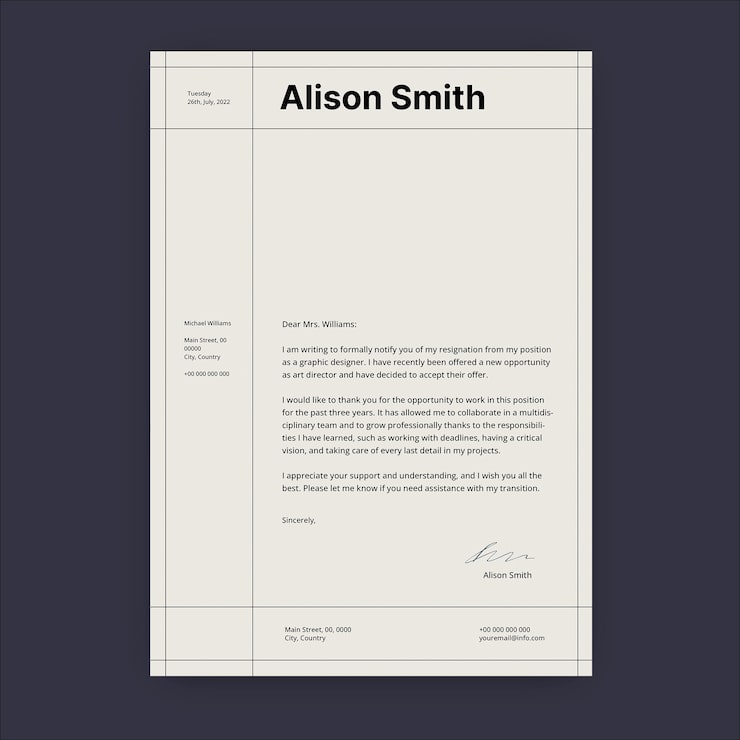 Free Vector professional simple resignation letter
