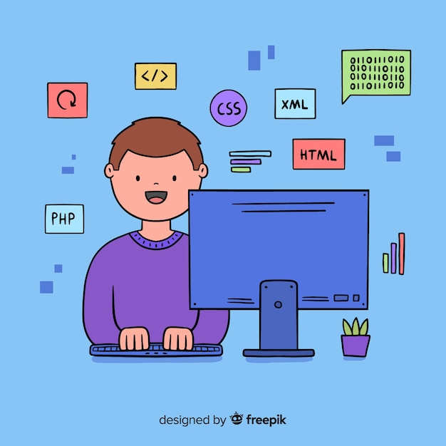 Free Vector programmer working at computer