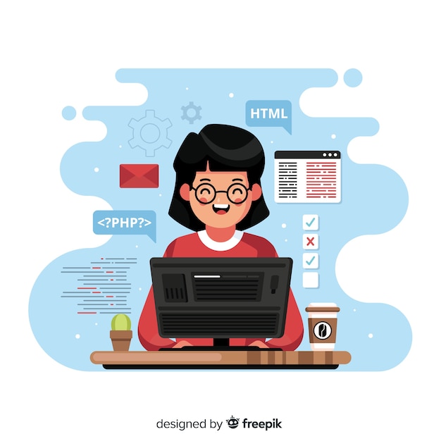 Free Vector programmer working with php