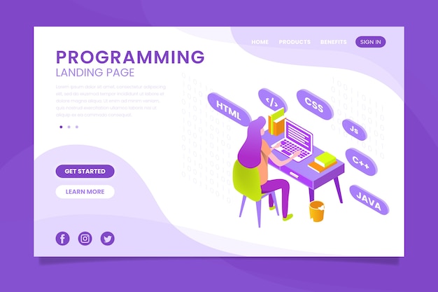 Free Vector programming landing page with coding