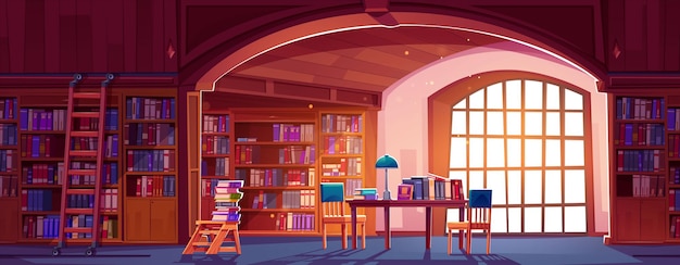 Free Vector public library with many books on shelves