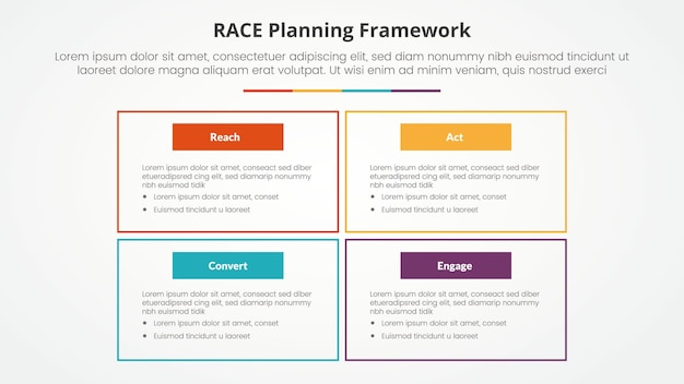 Free Vector race framework infographic concept for slide presentation with big box outline on matrix structure with 4 point list with flat style