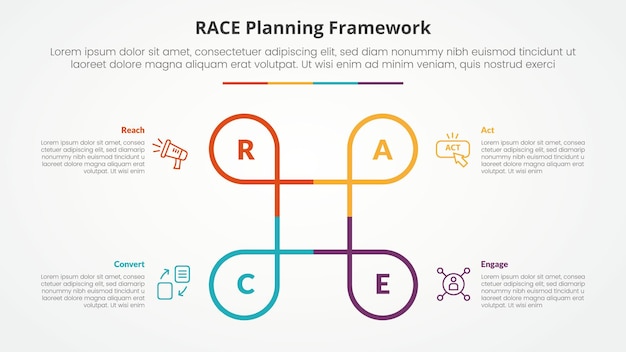 Free Vector race framework infographic concept for slide presentation with creative circle line circular cycle with 4 point list with flat style