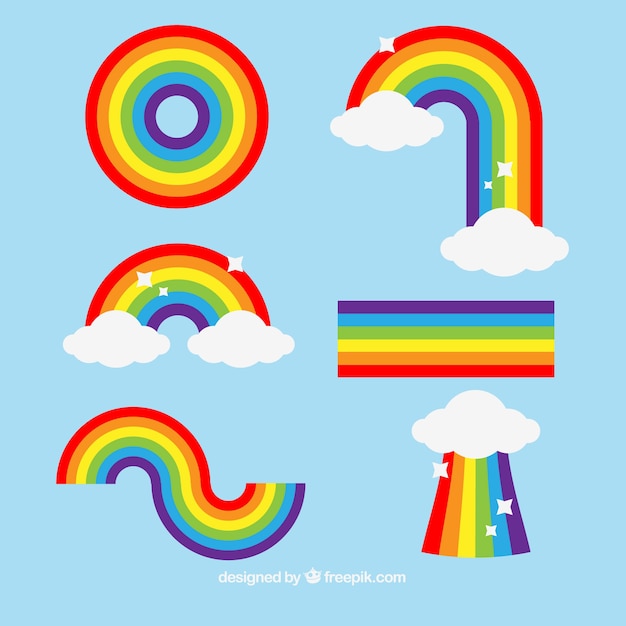 Free Vector rainbows collection with different shapes in flat syle