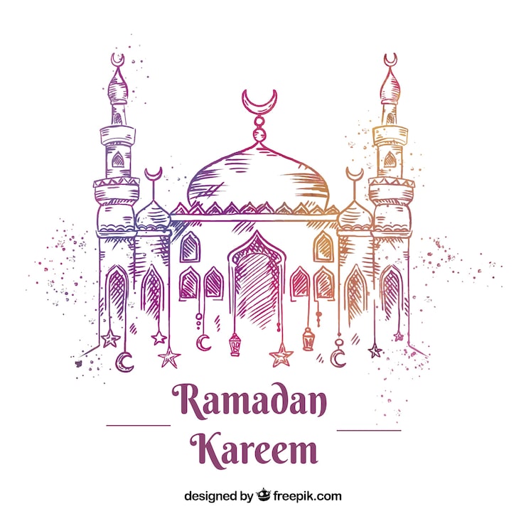 Free Vector ramadan background with mosque in watercolor style