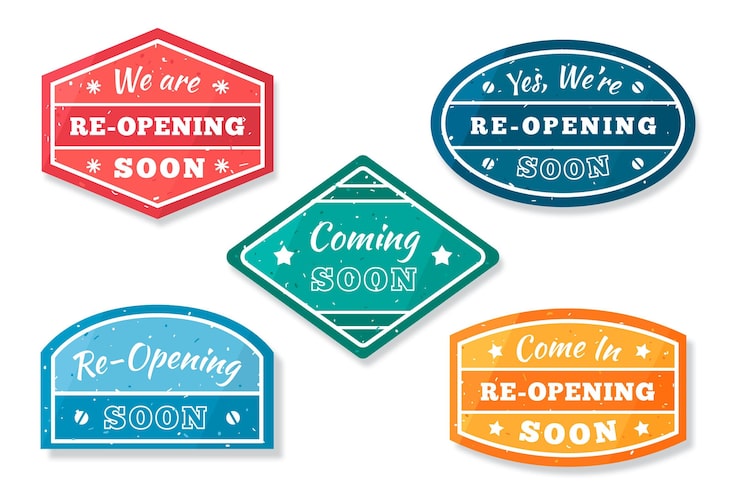 Free Vector re-opening soon badges