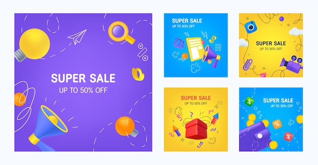 Free Vector realism and hand drawn instagram post collection