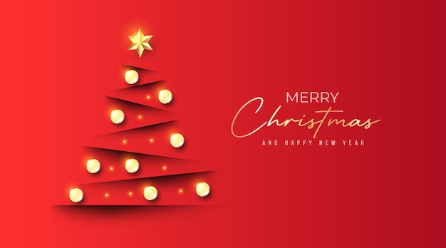 Free Vector realistic christmas background with papercut christmas tree