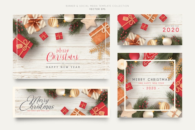 Free Vector realistic christmas banner and social media template collection