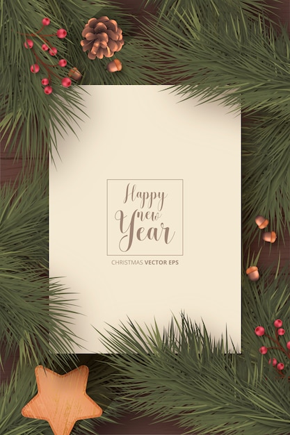 Free Vector realistic christmas card with winter nature